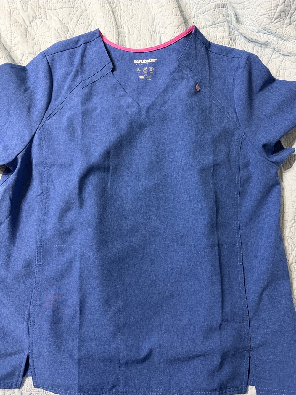 Scrubstar Royal Blue V-Neck Scrub Top with Pink Trim